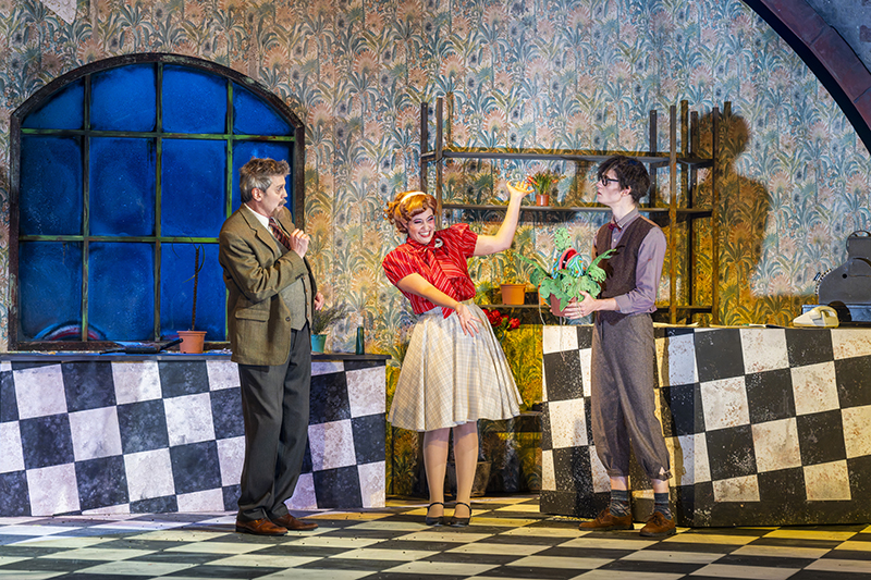 v.l.n.r.: László Varga (Mr. Mushnik), Annalena Oswald (Audrey) und Leopold Peter (Seymour).</br></br>

Foto: Dirk Rückschloß/Pixore Photography